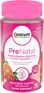 Centrum Prenatal Multivitamin Gummies with DHA and Folic Acid, Mixed Berry and Orange Flavors - 60 Count, 30 Day Supply