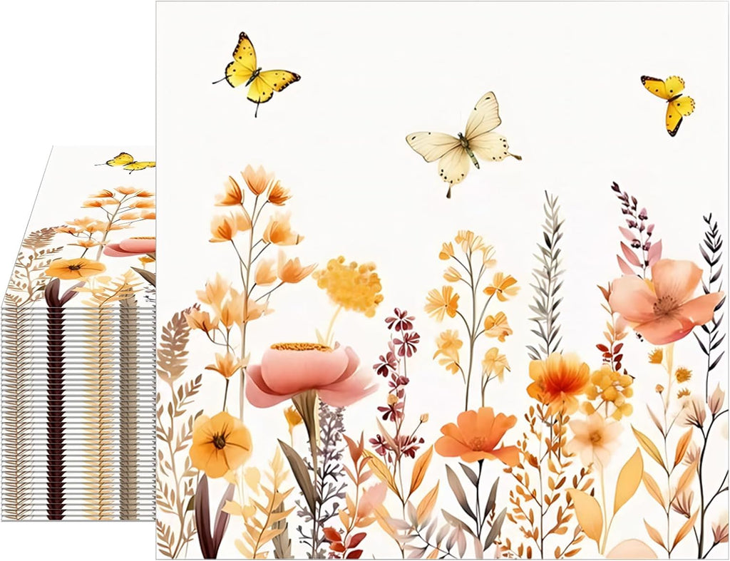 40Pcs Floral Paper Napkins Disposable, Decoupage Flower Luncheon Napkins Decorative for Baby Shower Wedding Anniversary Birthday Fall Party 6.5 x 6.5 Inches