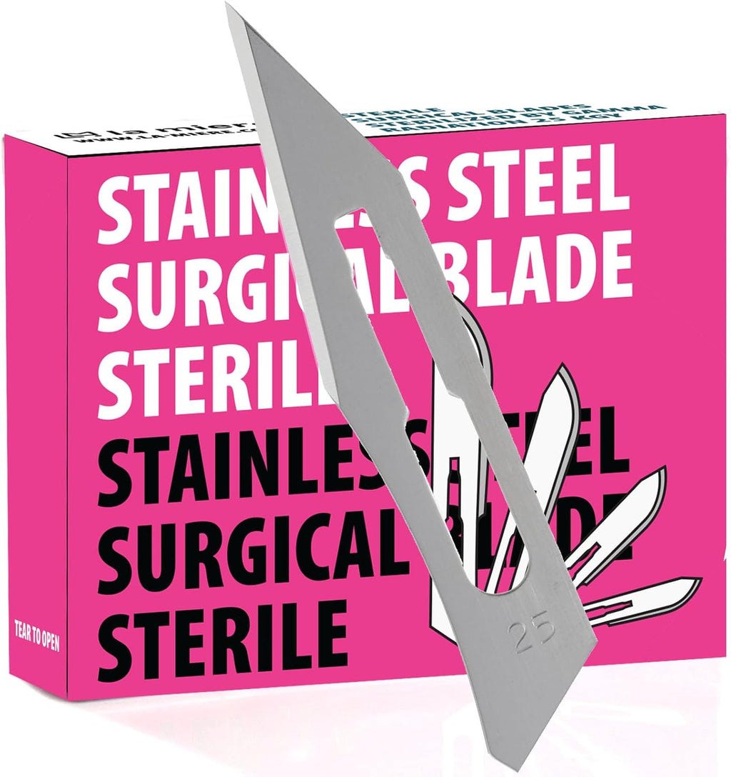 LA MIERE 100P, Surgical Blades #25, Scalpel Blades, Stainless Steel Sterile Surgical Blades, Individually Wrapped, Size #25