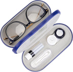 Muf 2 in 1 Contact Lens Case and Glasses Case, Double Sided Design with Mirror, Portable Travel Kit with Tweezer, Remover and Solution Bottle, Blue