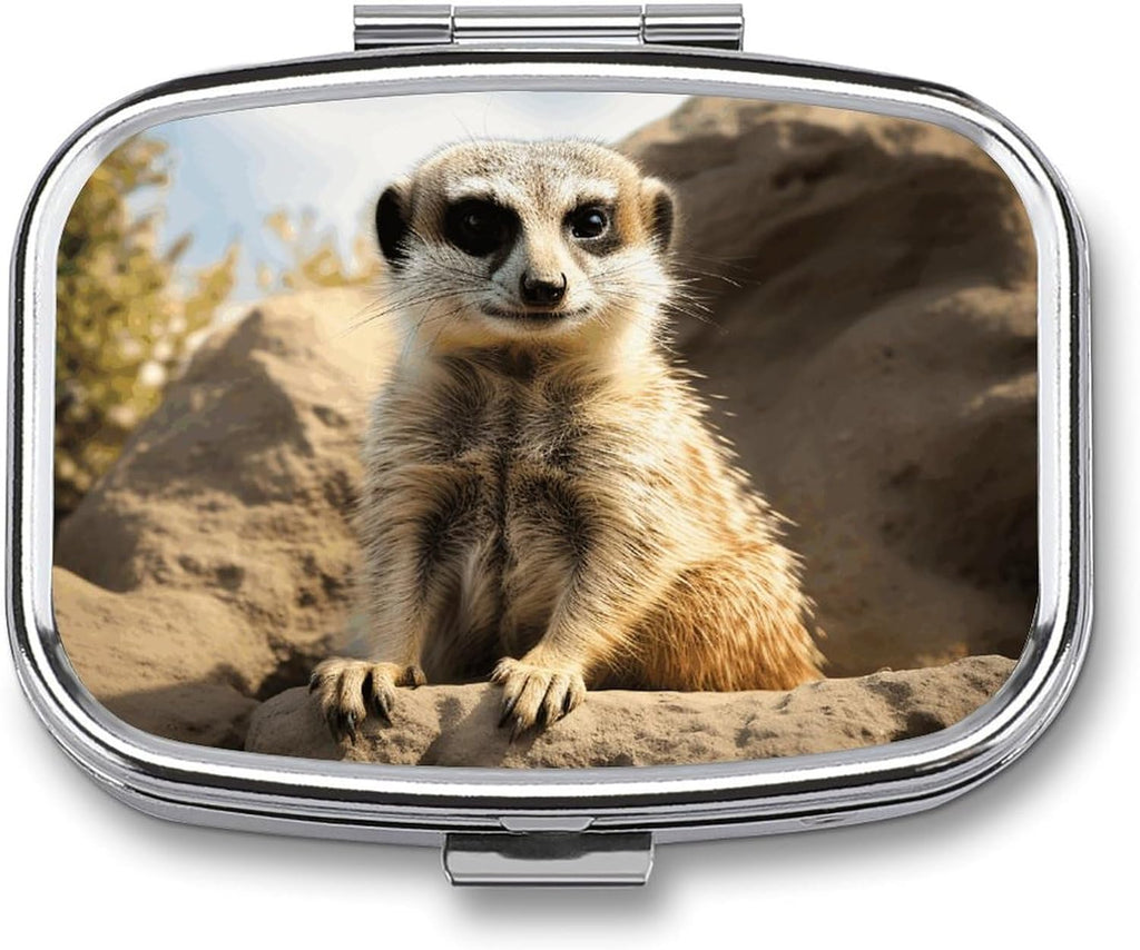 Meerkat Animal Portable Square Travel Double-Compartment Pillbox, Vitamin Organizer, Unisex.