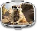 Meerkat Animal Portable Square Travel Double-Compartment Pillbox, Vitamin Organizer, Unisex.