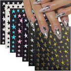14 Sheets Y2k Star Nail Art Stickers, 7 Colors 3D Self-Adhesive Nail Decals with Gold Silver Black White Blue Pink Holographic Stars, 4th of July DIY Manicure Accessories for Women & Girls