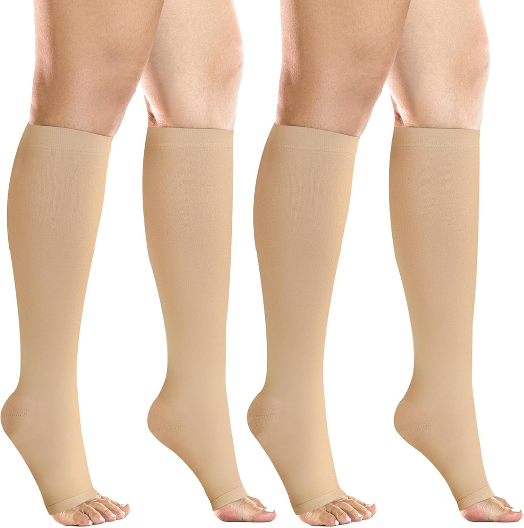 +MD 2 Pairs 20-30 mmHg Medical Compression Socks for Women & Men, Knee High Open Toe Stockings, Circulation Support & Comfort Hose