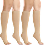 +MD 2 Pairs 20-30 mmHg Medical Compression Socks for Women & Men, Knee High Open Toe Stockings, Circulation Support & Comfort Hose
