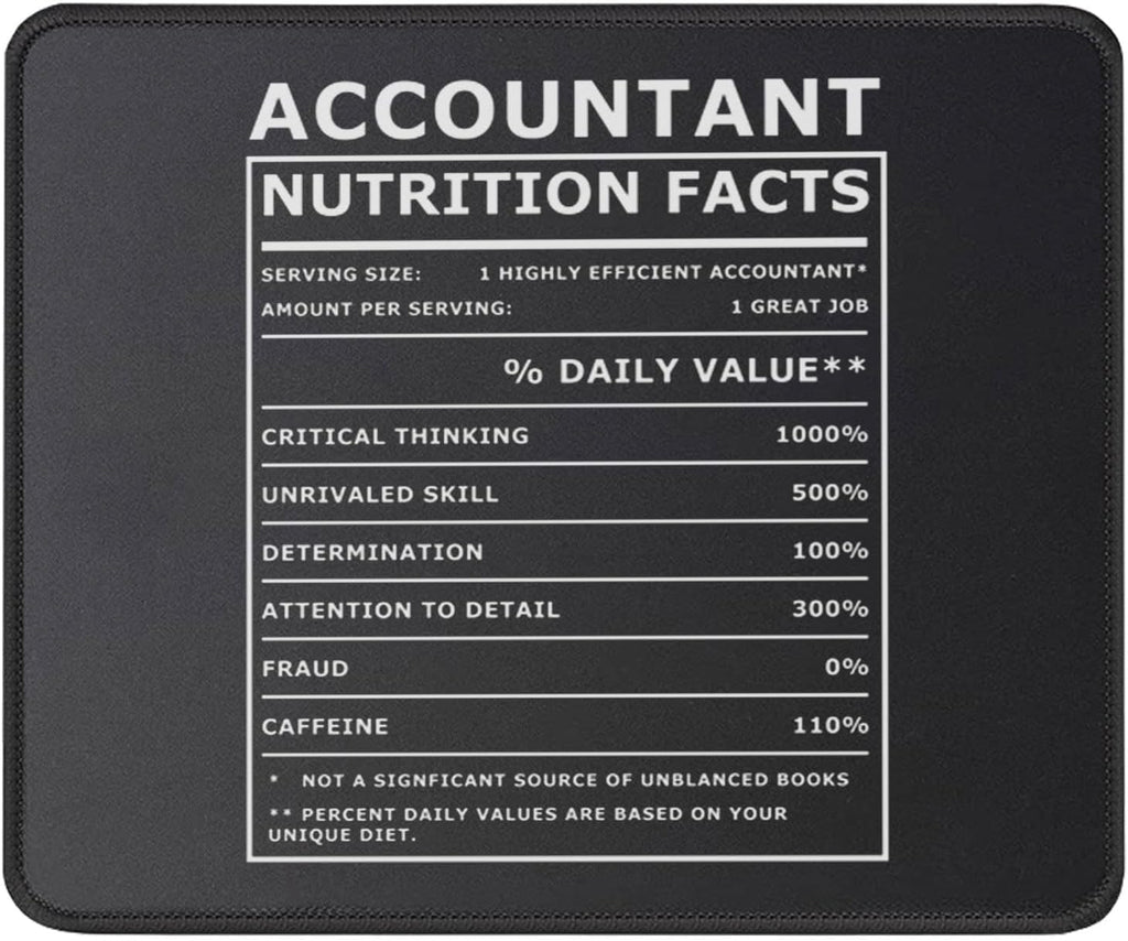 Funny Accountant Nutritional Facts Funny Accounting Mouse Pad Gift for Accountants - Unique Gift 9.5 inch Mouse Mat for Boss, CPA