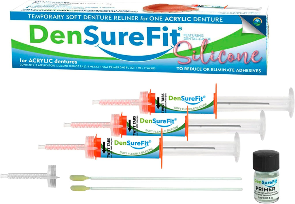 DenSureFit Upper Denture Reline Kit, Soft Silicone Denture Reliner Repair and Care Combo Kit with Extra Comfort Liner, Refit and Tighten for a Secure, Comfortable Fit