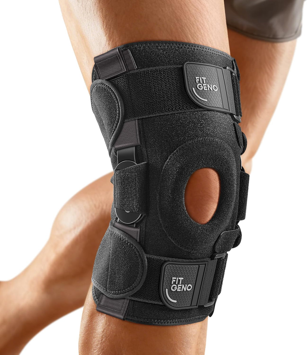 Fit Geno Hinged Knee Brace for Meniscus Tear: Adjustable Support for Knee Pain w/Built-in Side Stabilizers & Removable Metal Hinges for ACL MCL Injury or Surgery Recovery - Men and Women