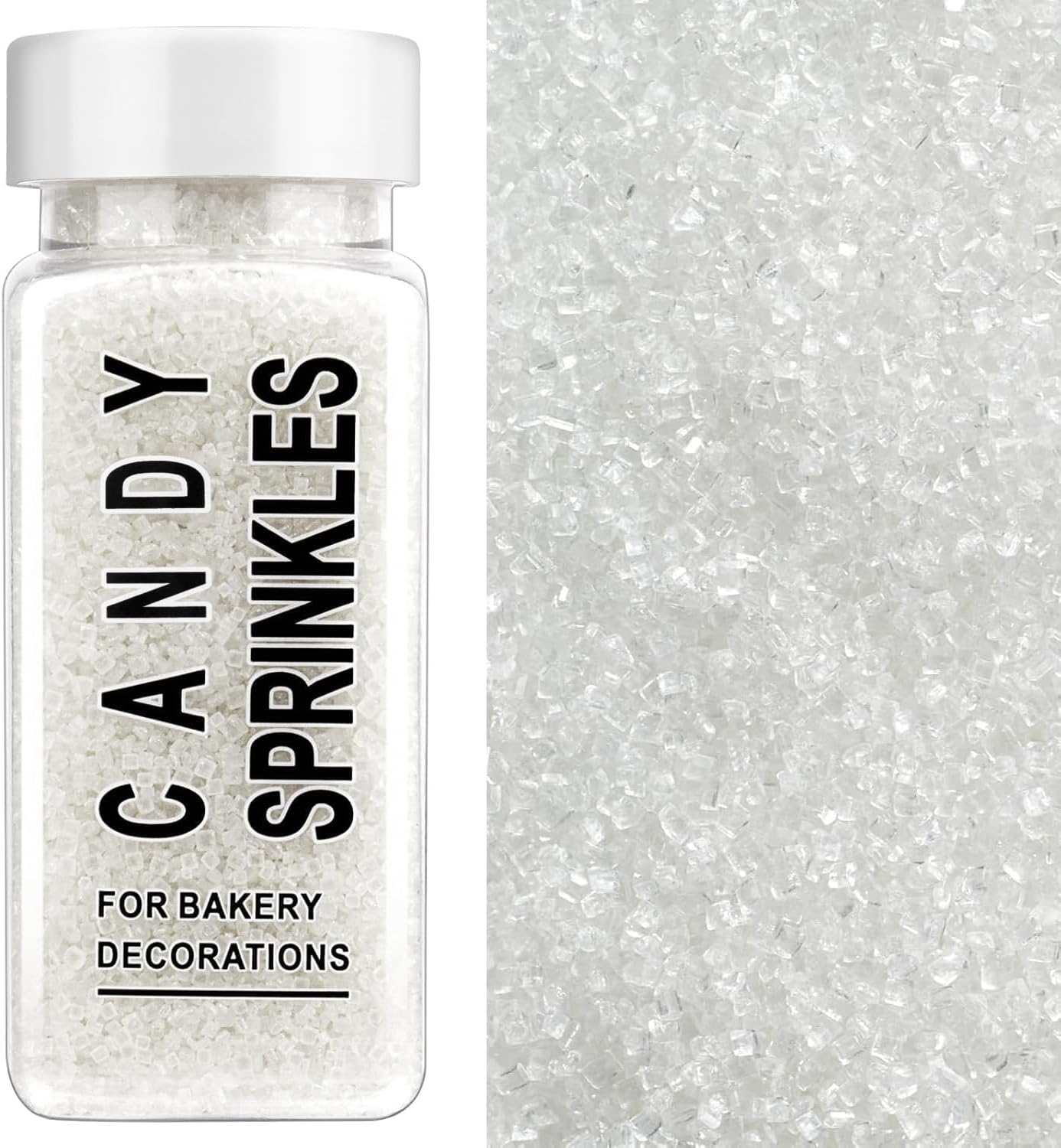 White Sanding Sugar Sprinkles, 4.6 oz Edible Sparkling Sugar Crystals for Baking Topping, Cupcakes, Cookies, Ice Cream & Cake Decorating, Wedding Party Valentines Christmas Supplies