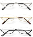 JM 3 Pack Half Frame Reading Glasses for Women Men, Slim Oval Blue Light Readers Metal Semi Rimless Eyewear