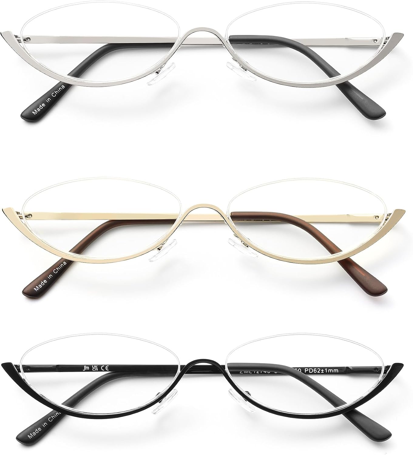 JM Semi-Rimless Blue Light Reading Glasses for Men Women, Lightweight Metal Readers, Anti Glare Computer Eyeglasses