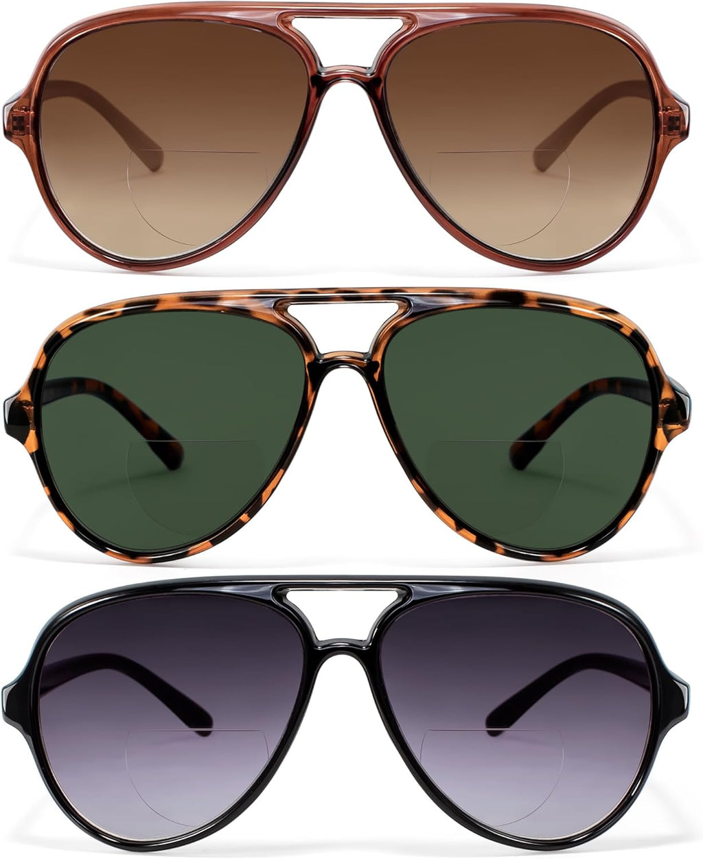 EYEGUARD 3 Pack Retro Aviator Bifocal Reading Sunglasses for Women Men UV400 Protection Classic Square Sun Readers