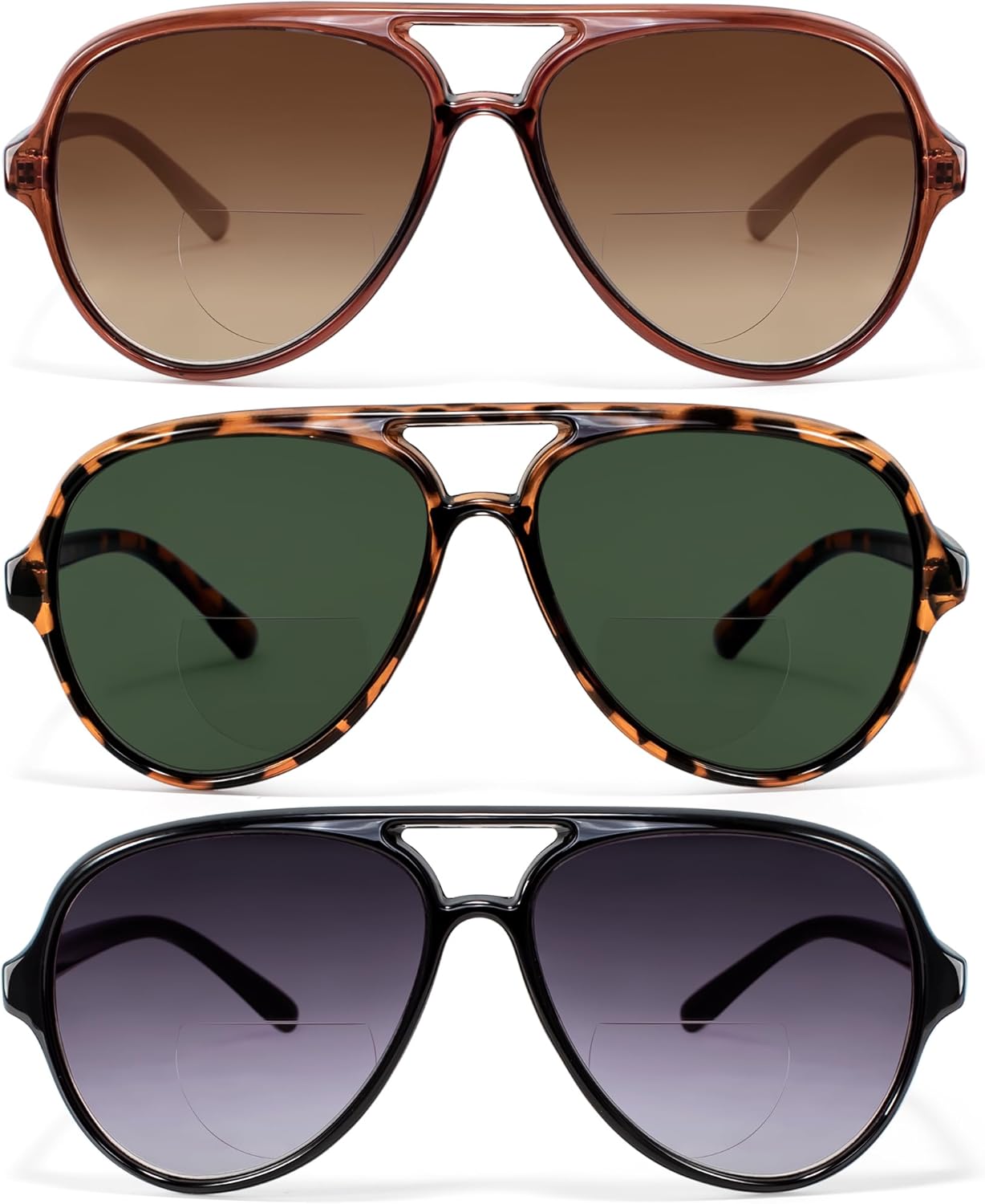 EYEGUARD 3 Pack Retro Aviator Bifocal Reading Sunglasses for Women Men UV400 Protection Classic Square Sun Readers
