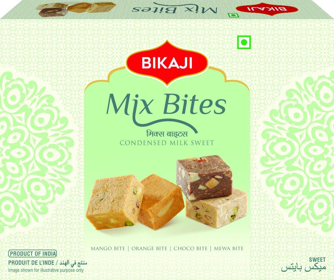 Bikaji Mewa Bite Mix | Authentic Indian Barfi Sweet Box | 4 Flavors: Mango, Orange, Chocolate & Dry Fruit | Creamy Condensed Milk Mithai | Vegetarian Festive Treat | 250g (8.82 oz)