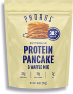 Protein Pancake Mix & Protein Waffle Mix by Phoros Nutrition, 30g of Protein, Low Carb, High Protein, Keto-Friendly, Whey Protein, Whole Grain Oats, Whole Wheat Pancakes, Just Add Water (Buttermilk)