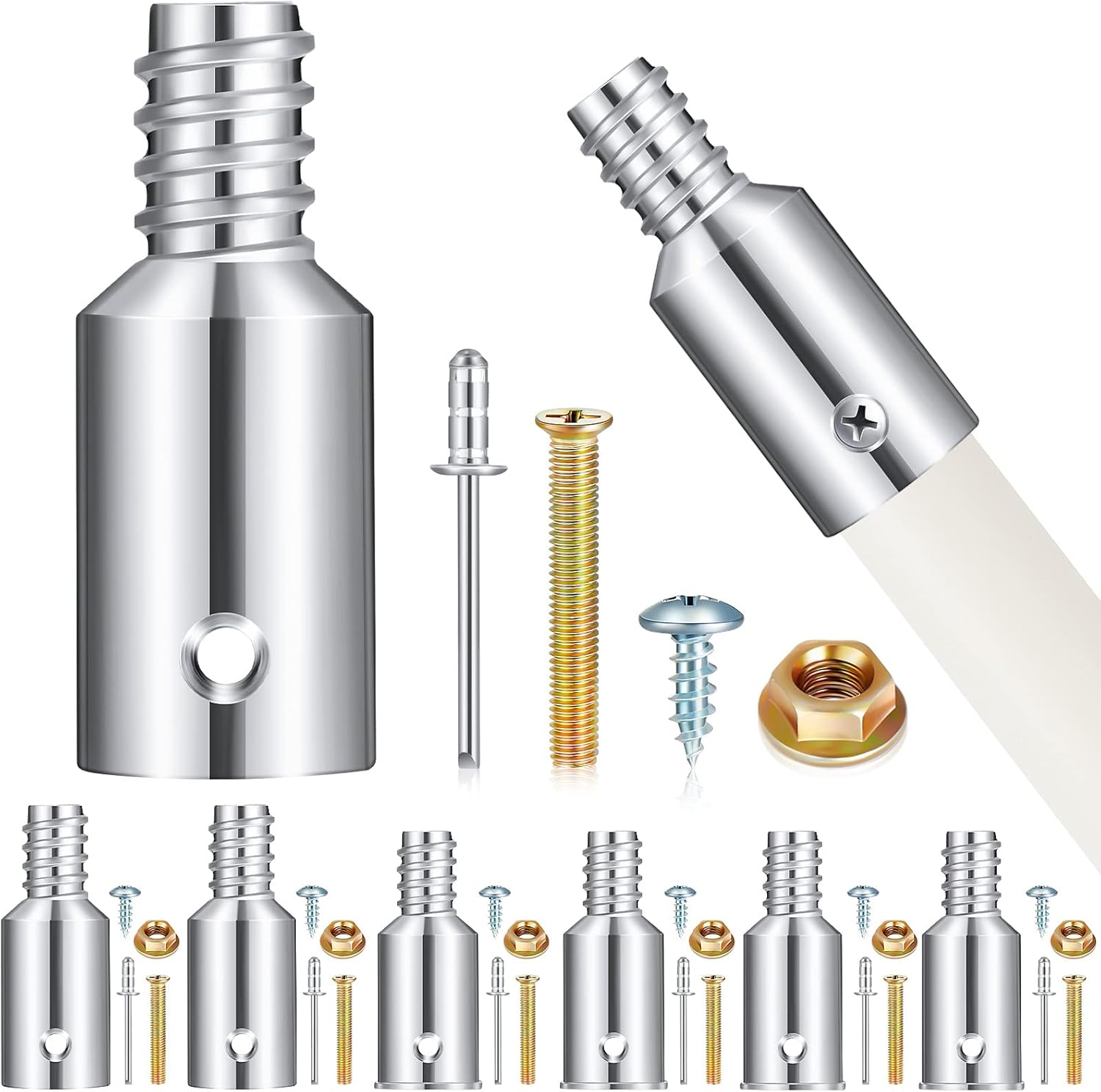 Zhengmy 6 Pcs Threaded Tip Replacement, Broom Handle Threaded End, Pole Handle Replacement, Extension Pole Adapter Tips for Metal Broom(0.8 Inch, 0.87 Inch, 1 Inch)