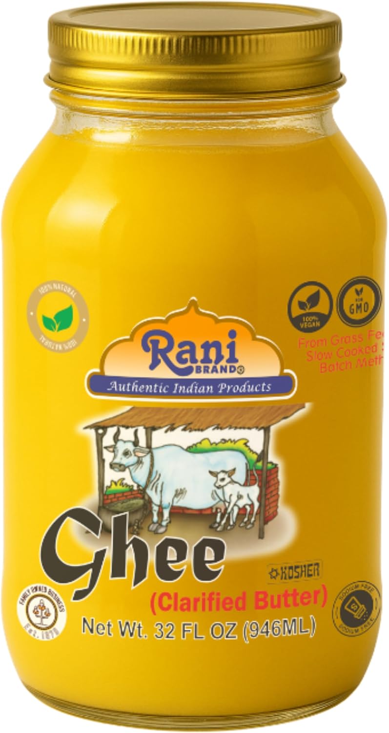 Rani Ghee Pure & Natural from Grass Fed Cows (Clarified Butter) 32oz(2lbs) 908g ~ Glass Jar | Paleo Friendly | Keto Friendly | Gluten Free | Kosher | Product of USA