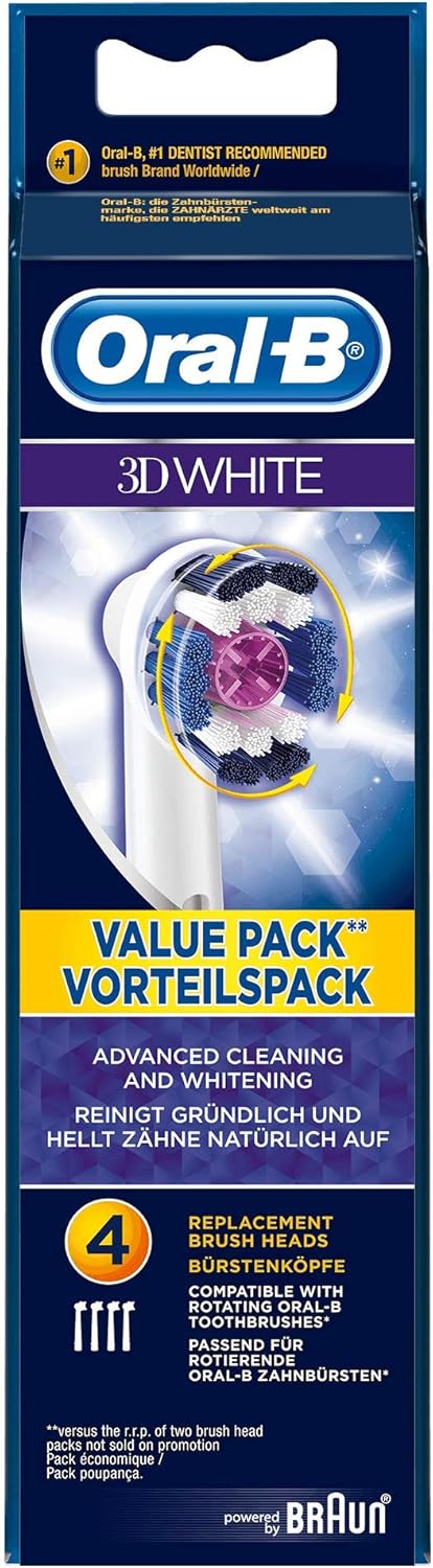 Oral-B 3D White Toothbrush Heads Pack of 4 Replacement Refills for Electric Rechargeable Toothbrush