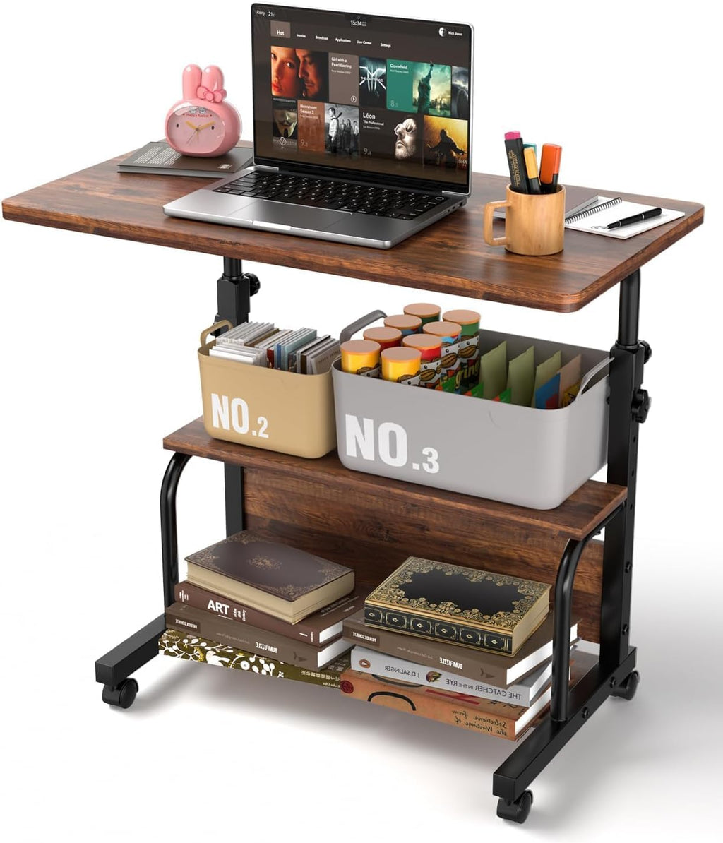 Laptop Desk Adjustable Desk Small Standing Desk Home Office Desks for Small Spaces Portable Desks Table for Bedrooms,Mobile Rolling Computer Work Desks on Wheels