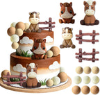Horse Cake Topper, Cowboy Theme Cake Decorations with Fence and Ball (brown)