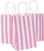 50Pcs Small Paper Gift Bags Bulk, 5.25" x 3.75" x 8" Kraft Paper Bag for Party Favors,Valentine's Day, Birthday, Wedding, Goodie, Retail, Jewelry - Pink Stripe