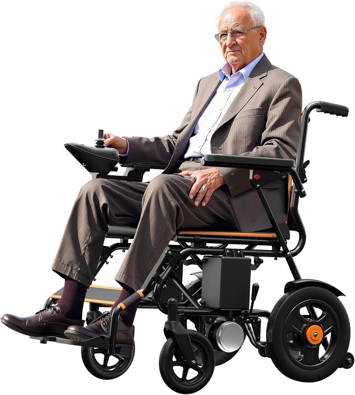 Electric Wheelchair, Foldable Wheelchair for Adults, 500W Motorized Wheelchair with 15+ Long Travel Range, All Terrain Portable Electric Wheelchair for Seniors Support 350LB