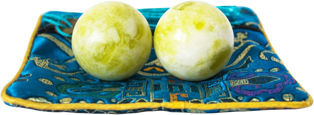 Light Green Chinese Hand Exercise Balls Baoding Ball Health Stress Balls for Therapy Natural Marble Gift with Bag