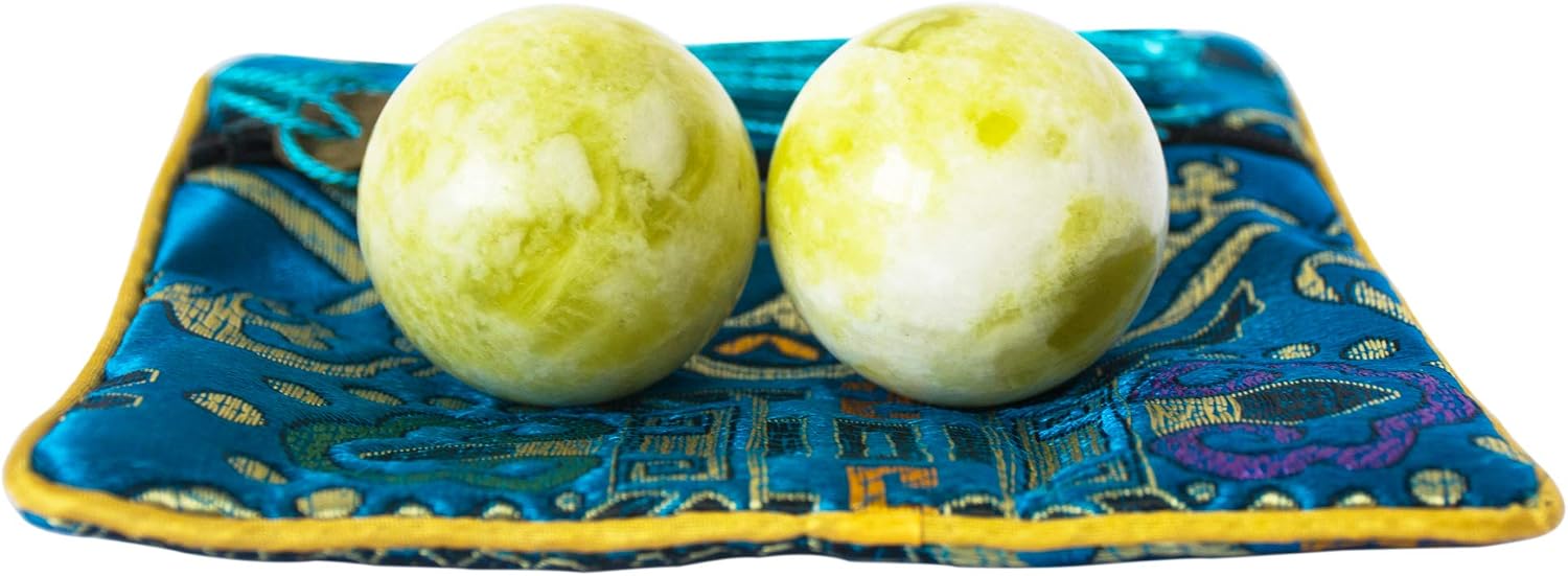 Light Green Chinese Hand Exercise Balls Baoding Ball Health Stress Balls for Therapy Natural Marble Gift with Bag