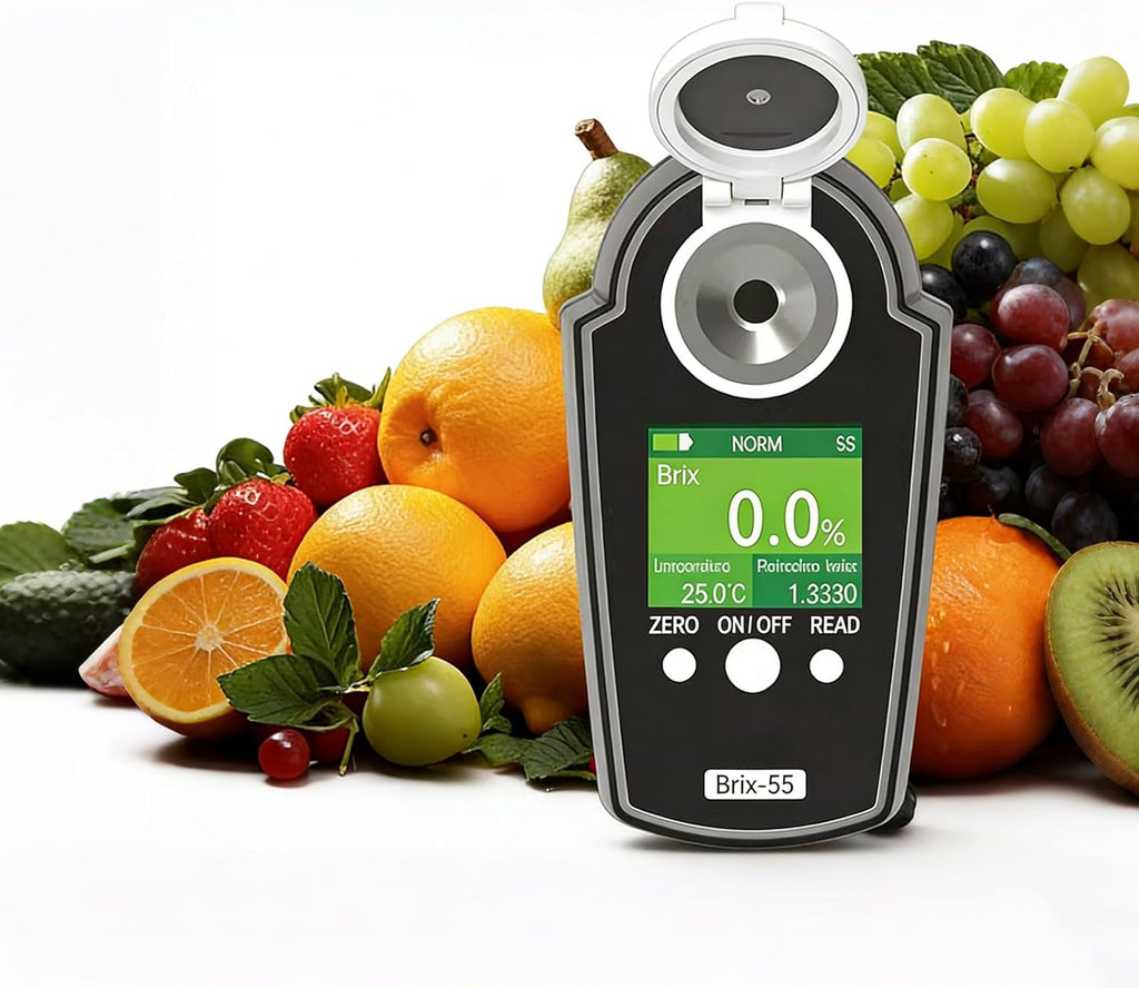 LCD Digital Brix Refractometer Detector, Fruit Sugar Concentration Meter Tester, Range 0-35%/0-55%/0-95%, ATC 10-40℃, Precision ±0.2%, for Fruits/Drinks/Candy