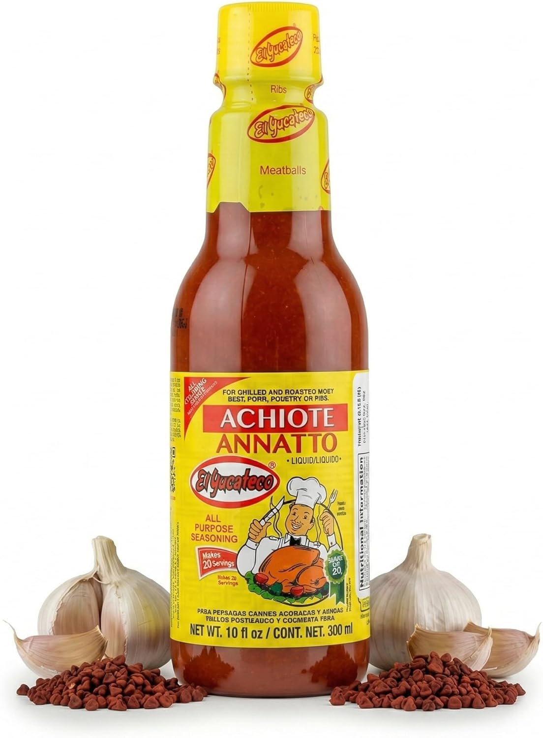 El Yucateco Achiote Annatto Condimented Liquid, Authentic Mexican Marinade and Seasoning, Traditional Annatto Sauce for Chicken, Pork, Seafood and Cochinita Pibil, 10 fl oz (Pack of 1)