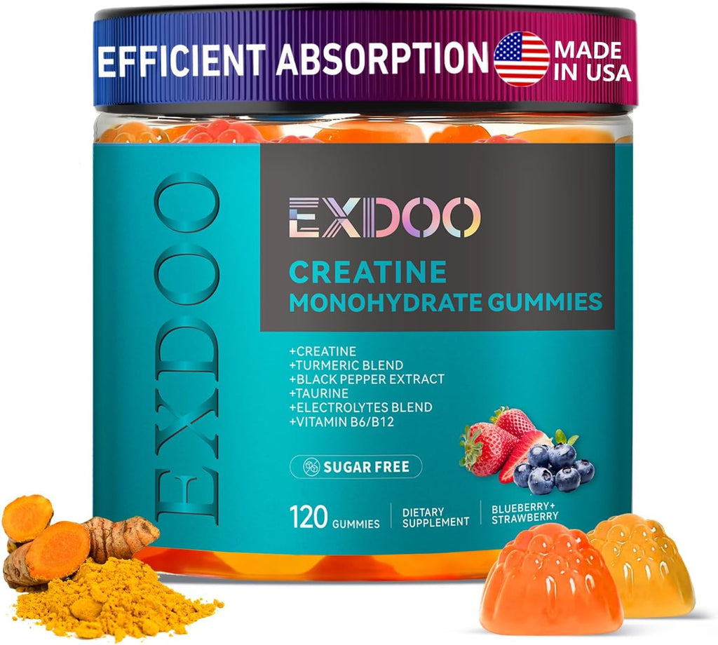 Creatine Monohydrate Gummies with Turmeric for Men and Women Creatine with Taurine Electrolyte for Strength Energy&Muscle Support Pre-Workout Gummies Sugar Free 120pcs