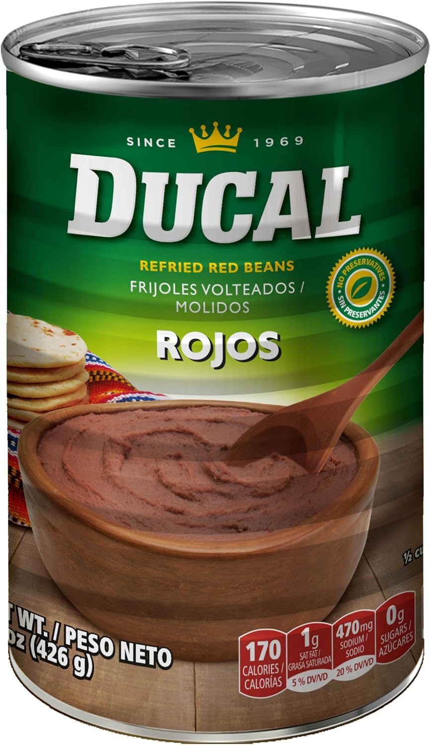 Ducal Red Refried Beans, 15 Ounce (Pack of 24) - Instant Vegetarian Refried Red Beans, Non-GMO And Gluten-Free - Excellent Source in Protein And Iron, Cholesterol Free