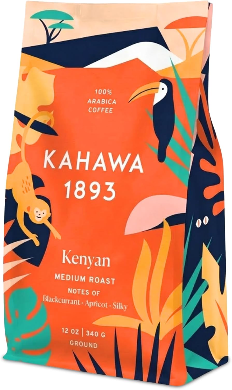 Kahawa 1893 Ground Coffee Medium Roast Kenyan Blend 12 Oz - As Seen on Shark Tank, High Antioxidants, Naturally Sweet, Organically Grown, Ethically & Sustainably Sourced