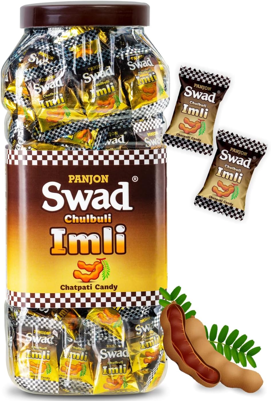 Swad Chulbuli Imli Hard Candy Jar 150 Pieces Authentic Tangy Tamarind Chatpati Candy Traditional Indian Snack Natural Ingredients Mouth Freshener Perfect Party Favor Gift