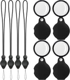 SAYEEC 4 Pcs 10X Small Magnifying Glass for Reading, Pocket Magnifier Folding Magnify Glass with Rotating Protective Leather Sheath and 4 Pcs Lanyard, Mini Magnifying Lens for Books Jewelry Coins Gems