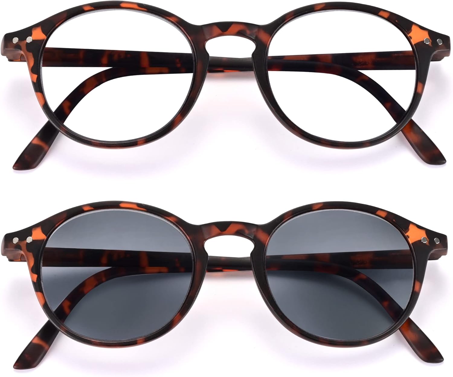 EYEGUARD 2 Pack Vintage Reading Glasses for Women Men includes Sun Readers, UV Protection Reading Sunglasses with Spring Hinge, Tortoise, +2.50