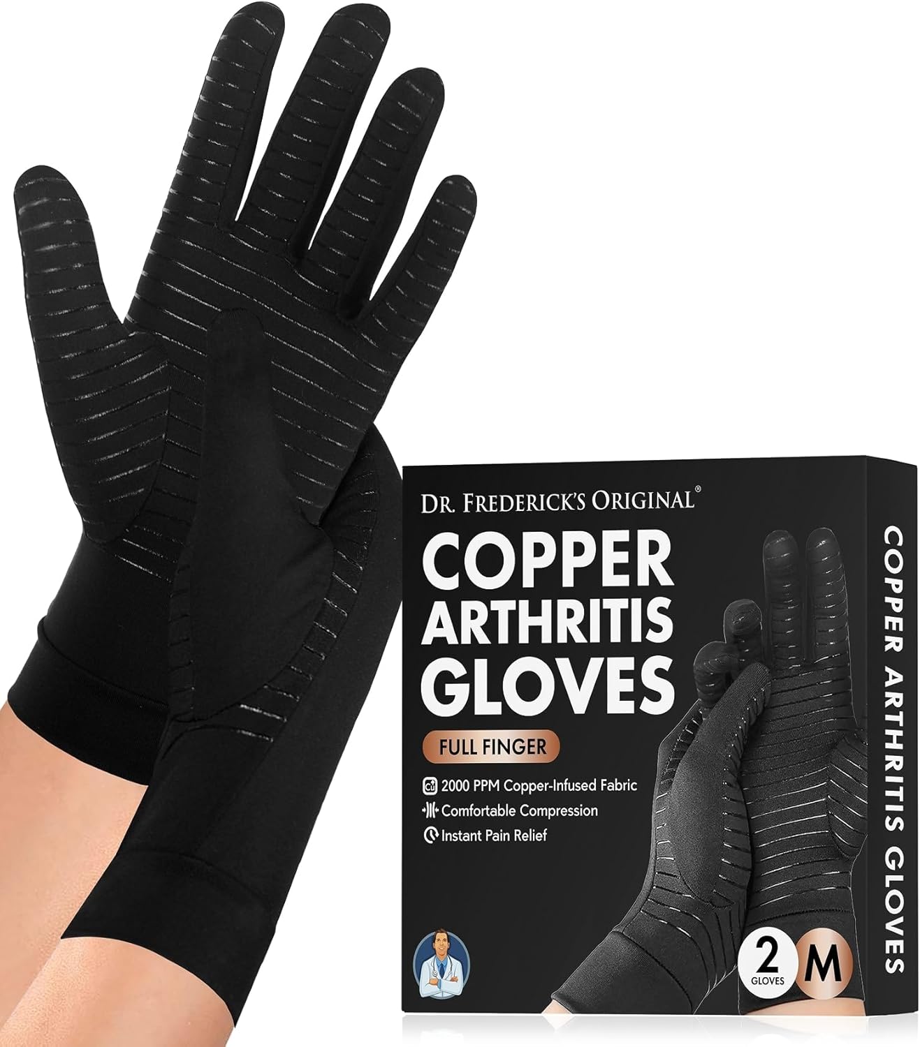 Dr. Frederick's Original Copper Compression Arthritis Gloves - Doctor-Developed Hand Pain Relief for Arthritis, Carpal Tunnel & Tendonitis - All-Day Comfort, Typing & Daily Use - Full Finger, Medium