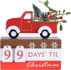 DECSPAS Christmas Countdown Decorations, 99 Days Until Christmas Advent Calendar Wooden Stacked Book Truck, Xmas Table Decorations for Home Indoor Living Room Bedroom Mantel Decor