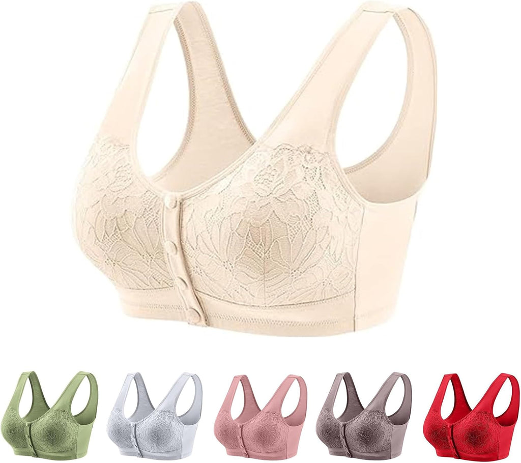 Posy Bra for Seniors Front Closure No Underwire Seamless Fall Comfy Breathable Bras for Older Women Push Up Bralettes