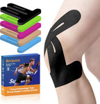 PreCut Kinesiology Tape for Knees, KTQUICK 12 PCS 20% Extra Adhesive Knee Tape for Knee Pain Relief Pre Cut, Anatomical for Maximum Hold, Waterproof&Hypoallergenic Cotton Latex-Free for Sports (Black)