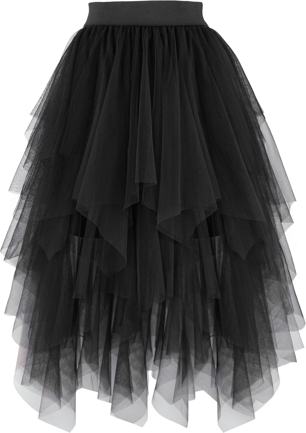 PUKAVT Tulle Skirts for Women High Waist Elastic Midi Skirt A-line Irregular Layered Mesh Tutu Skirts