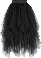 PUKAVT Tulle Skirts for Women High Waist Elastic Midi Skirt A-line Irregular Layered Mesh Tutu Skirts