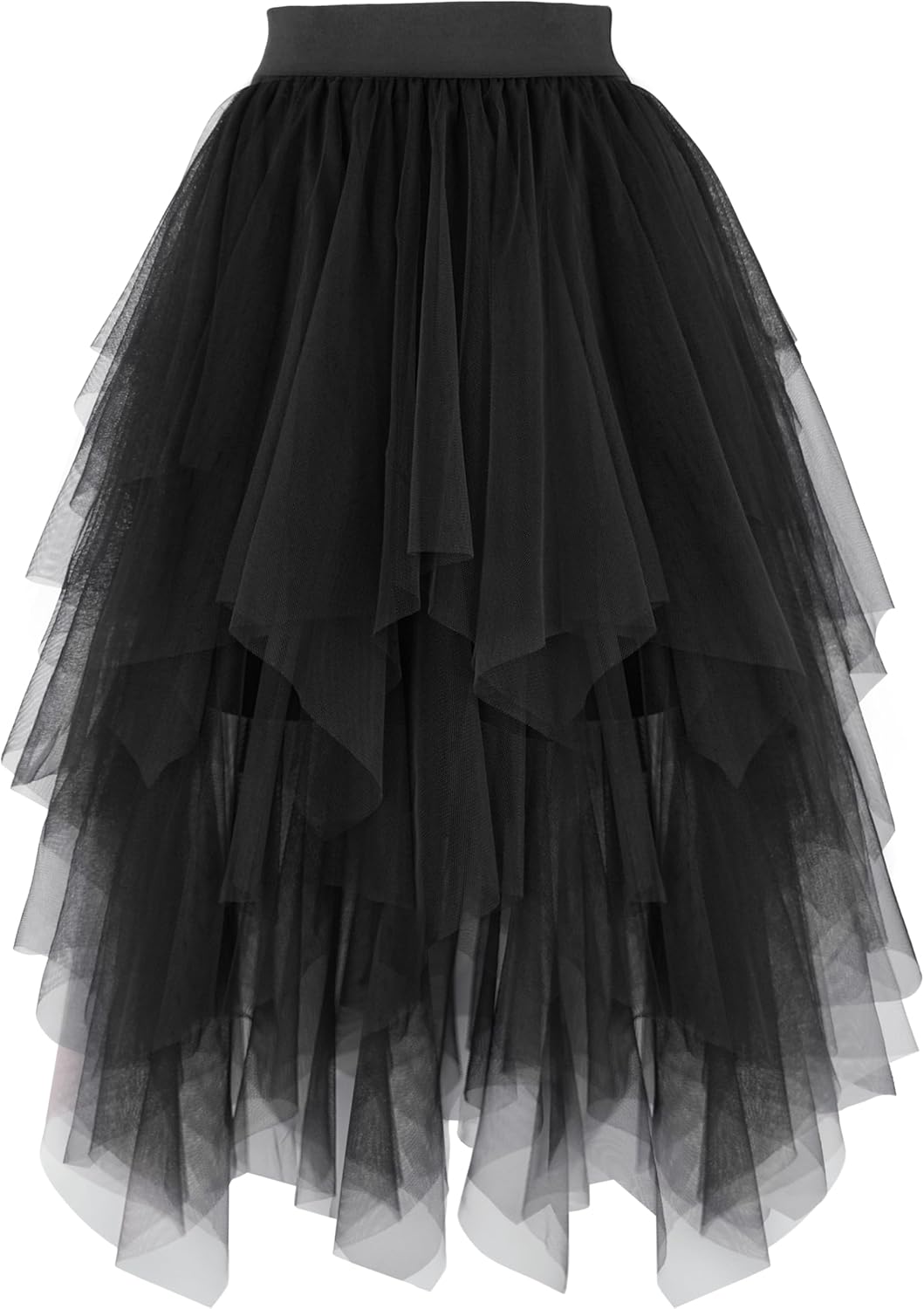 PUKAVT Tulle Skirts for Women High Waist Elastic Midi Skirt A-line Irregular Layered Mesh Tutu Skirts