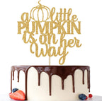 A Little Pumpkin is on Her Way Cake Topper, Oh Baby, for Baby Shower Cake Decor, Gender Reveal Party Decorations Neutral Gold Glitter