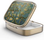Pill Case Pill Box with Mirror Retro 2 Compartment Small Pill Case for Purse or Pocket Bronze Rectangular Pill Box or Vitamins, Fish Oil, Supplements, Pill Containe Travel Gifts（Vangogh Art）