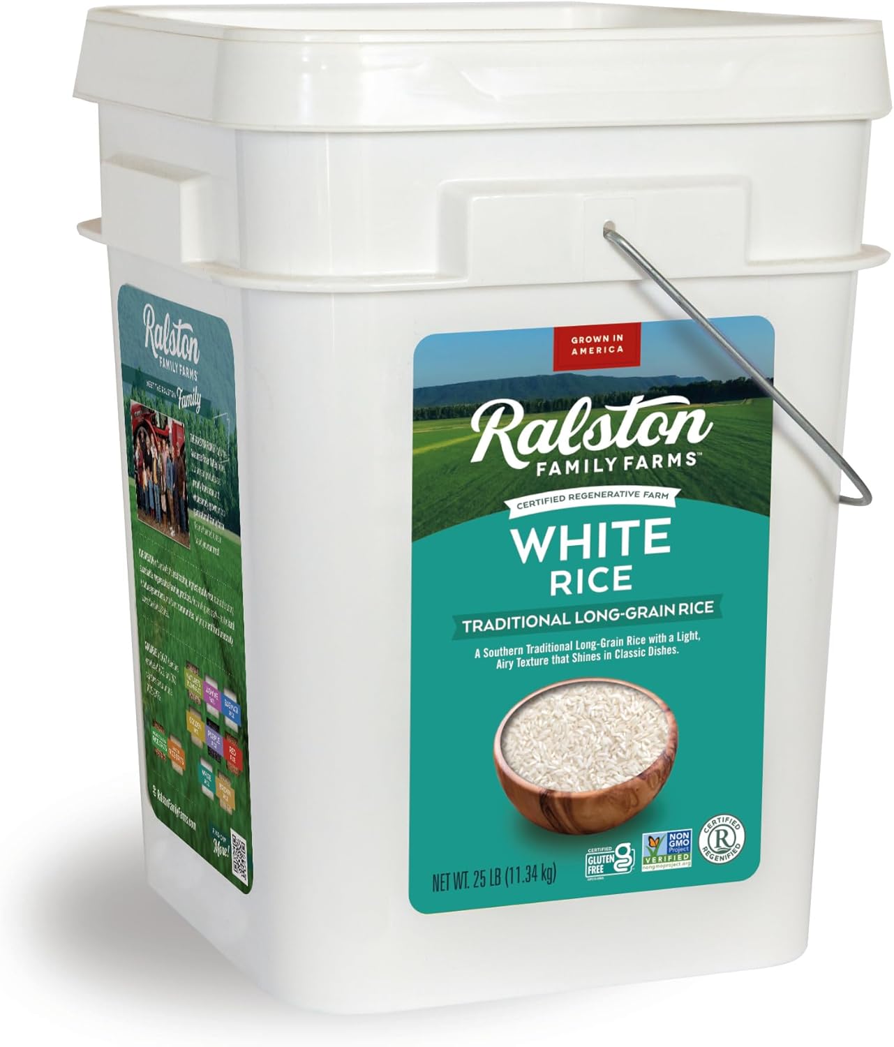 Ralston Family Farms Traditional White Rice 25 lb Bucket, American Grown, Non-GMO, Emergency Food Supply