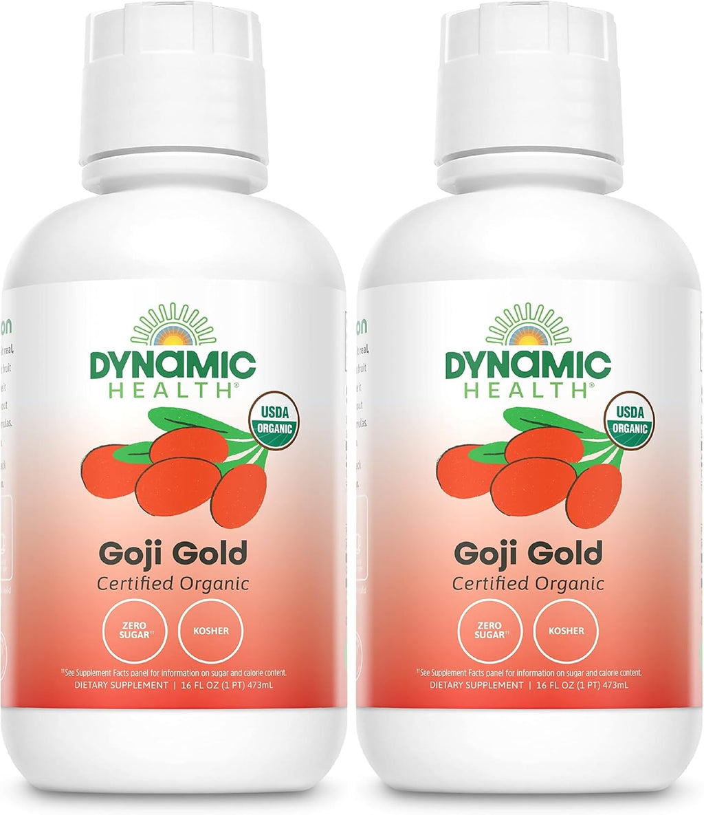 Dynamic Health Organic Goji Gold Pure Juice, No Additives, Vegetarian, BPA Free, 16 Fl oz (Pack of 2)