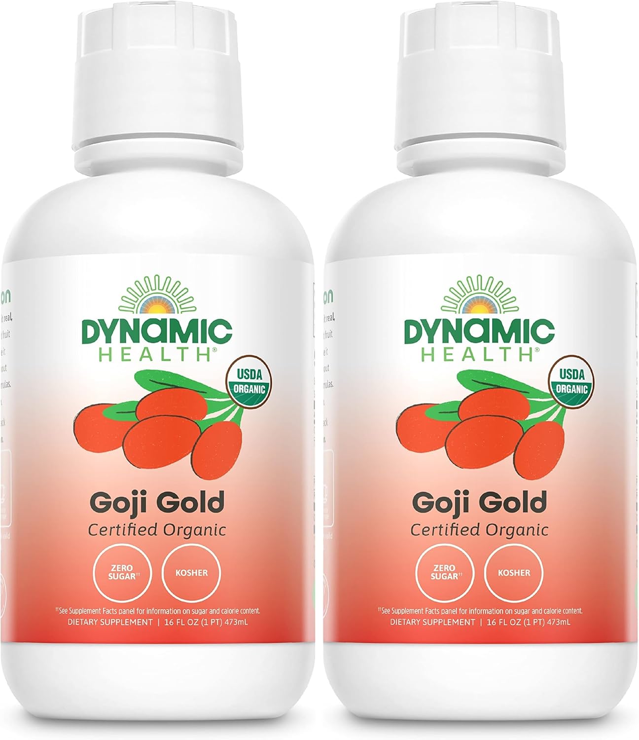 Dynamic Health Organic Goji Gold Pure Juice, No Additives, Vegetarian, BPA Free, 16 Fl oz (Pack of 2)