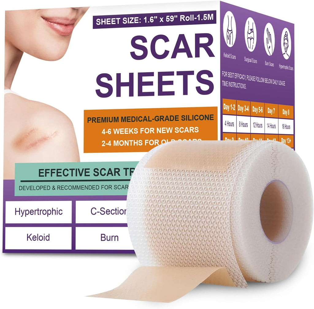 Silicone Scar Sheets,Silicone Scar Tape,Silicone Scar Removal Strips for Surgical,C-Section,Tummy Tuck,Keloid Scars (1.6"X 59" Roll-1.5M) Keloid Bump Removal