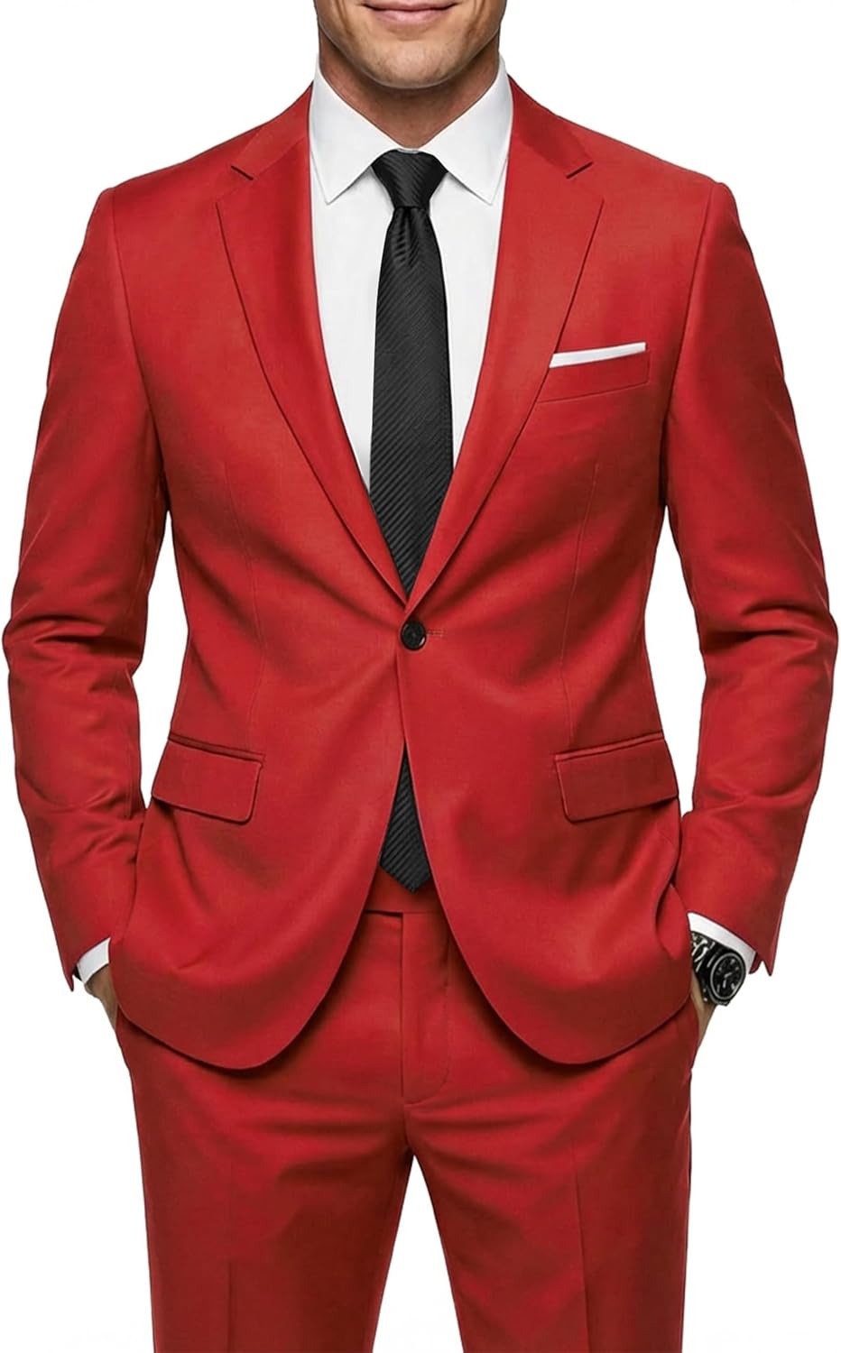 MY'S Men's 2 Piece Slim Fit Suit, One Button Jacket Pants Set with Tie